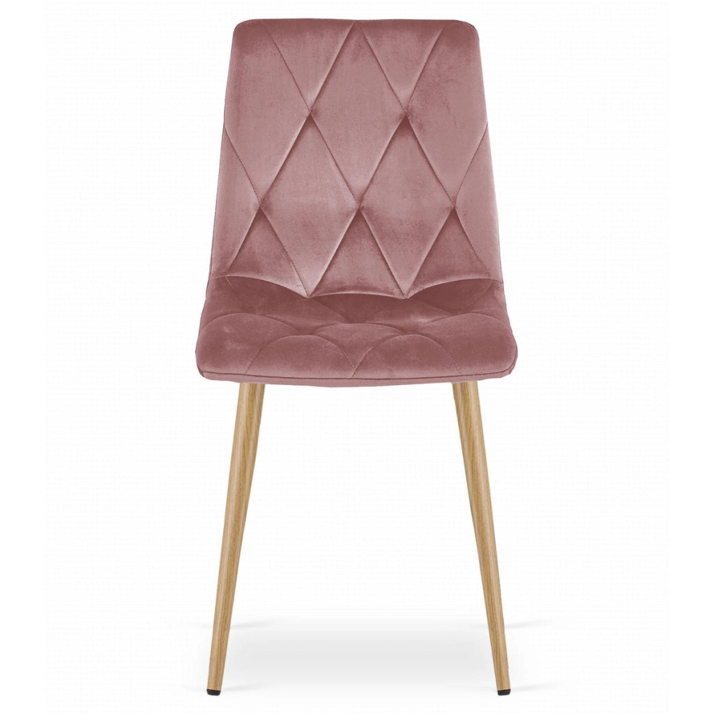 Set di 4 Sedie Libra in Velluto Rosa e Gambe Effetto Legno