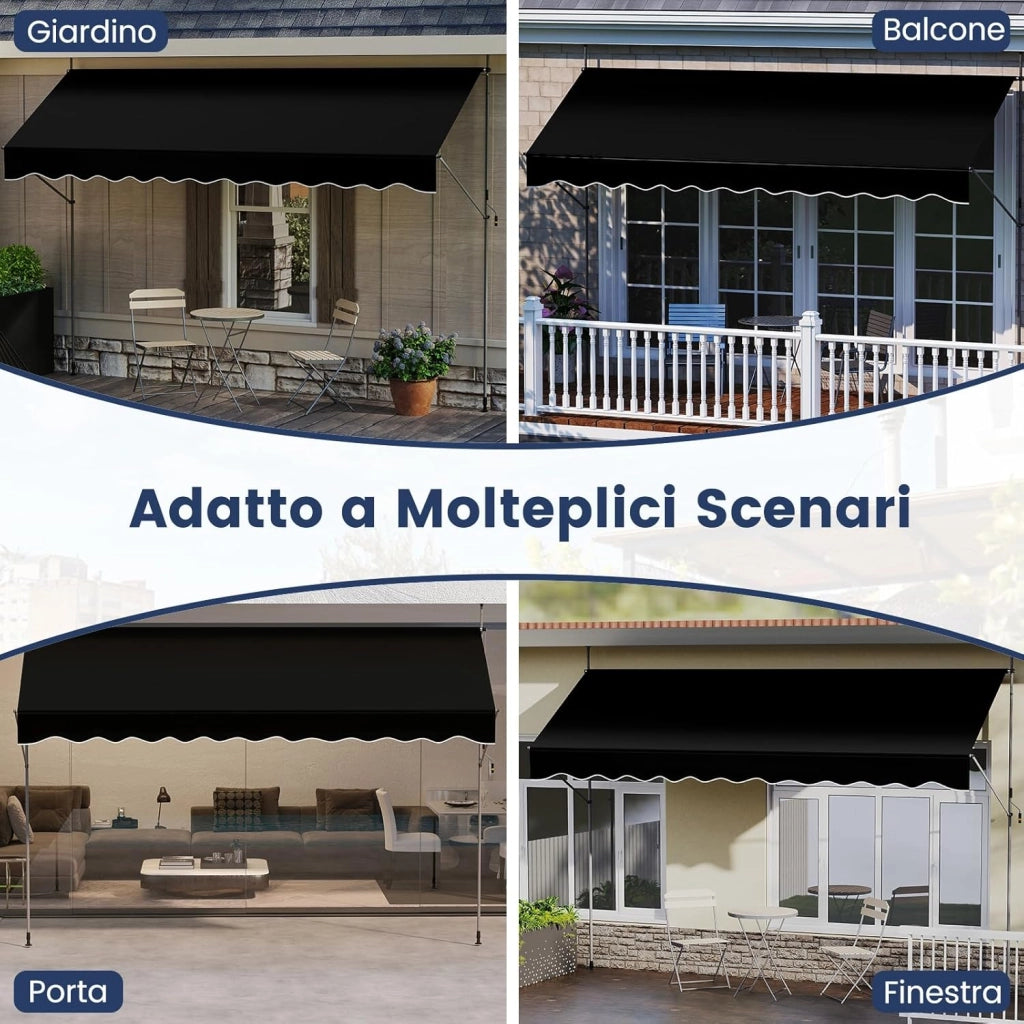 Tenda da Sole a Morsetto, Regolabile in Altezza e Inclinazione con Manovella, Telo Impermeabile e Resistente ai Raggi Solari e Telaio Antiruggine, Tenda Retrattile Senza Foratura (4M,Nero)