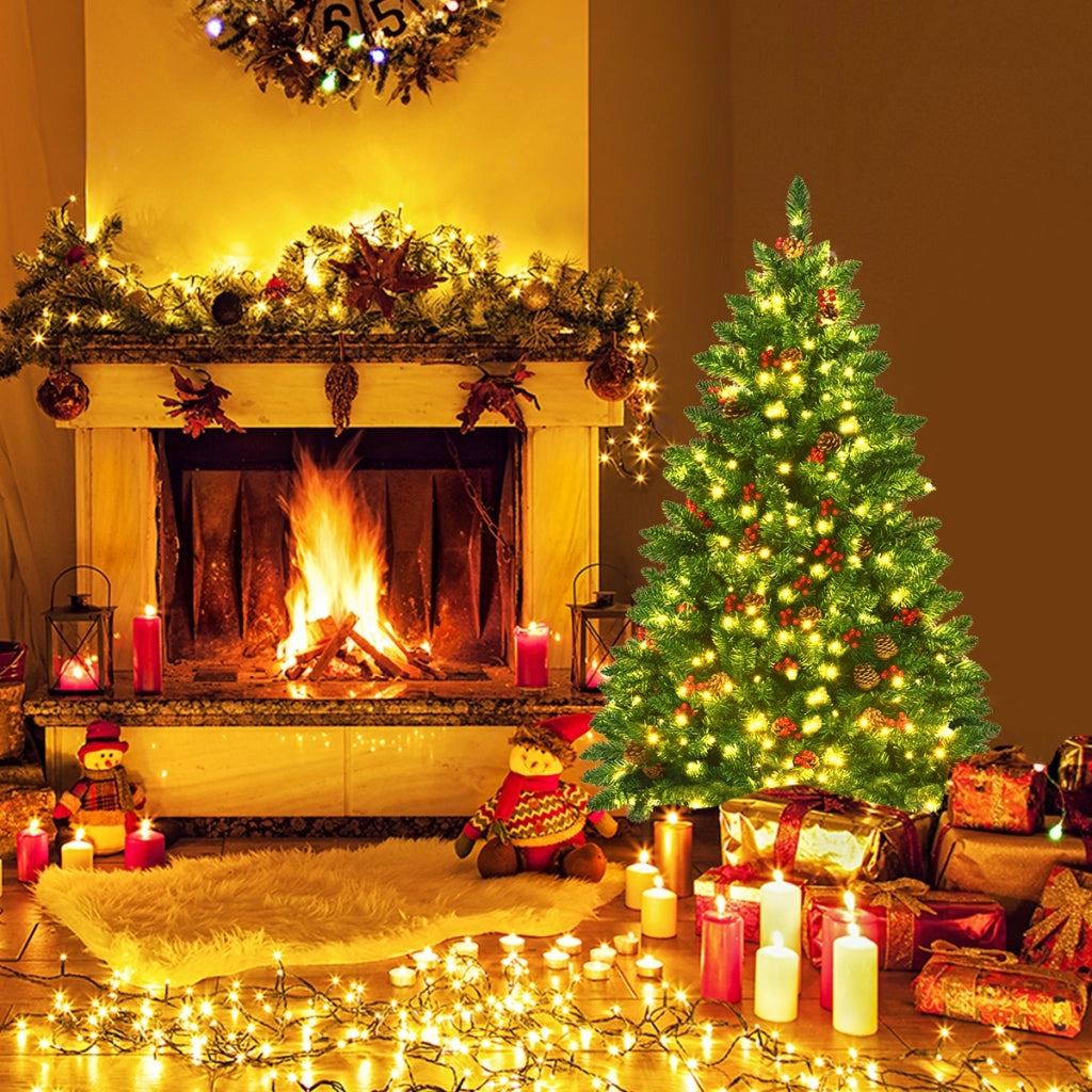 Albero di Natale 135 cm 516 rami, Abete artificiale con base resistente di metallo pigne decorative