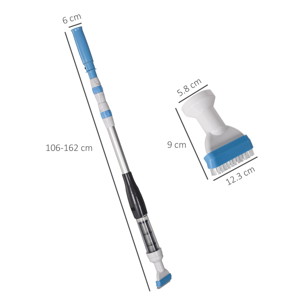 Aspirapolvere per Piscina Portatile e Cordless con Asta a 3 Livelli, ?6x106-162 cm, Blu e Bianco