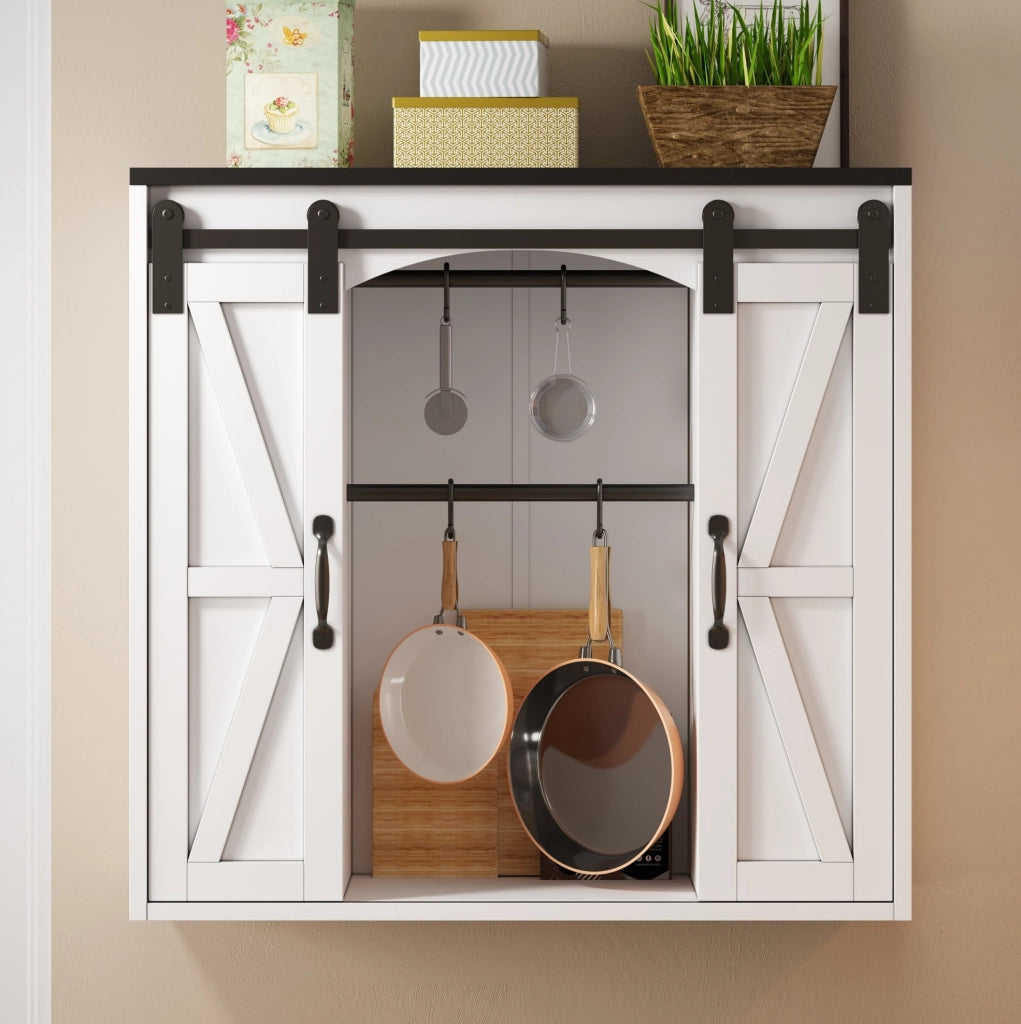 Mobile pensile da cucina con 2 ante scorrevoli e ripiani regolabili; 80x31x76 cm; MDF bianco