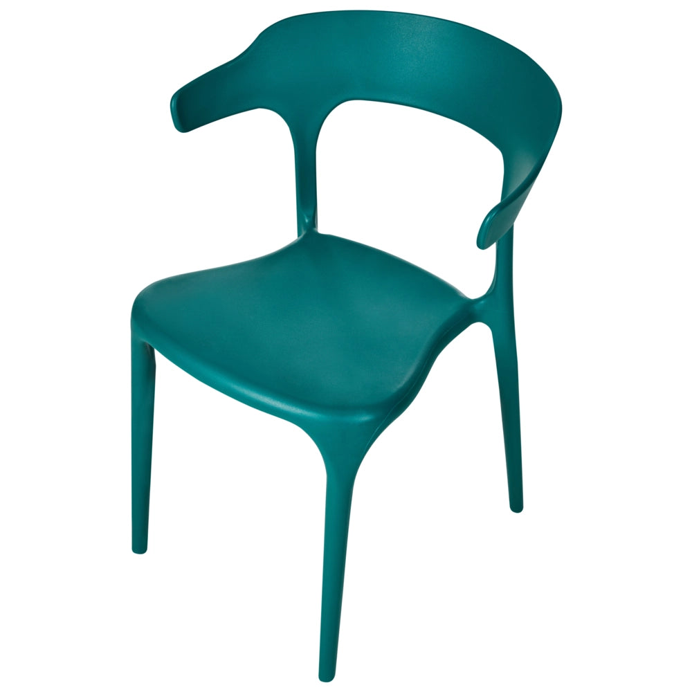Set di 4 sedie da giardino Teal in polipropilene leggero e resistente agli agenti atmosferici in plastica per interni e per esterni.