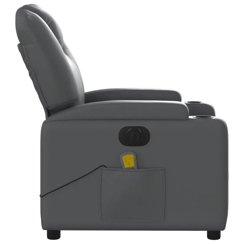 Poltrona Massaggiante | Sedia Relax Elettrica Reclinabile Grigio Similpelle