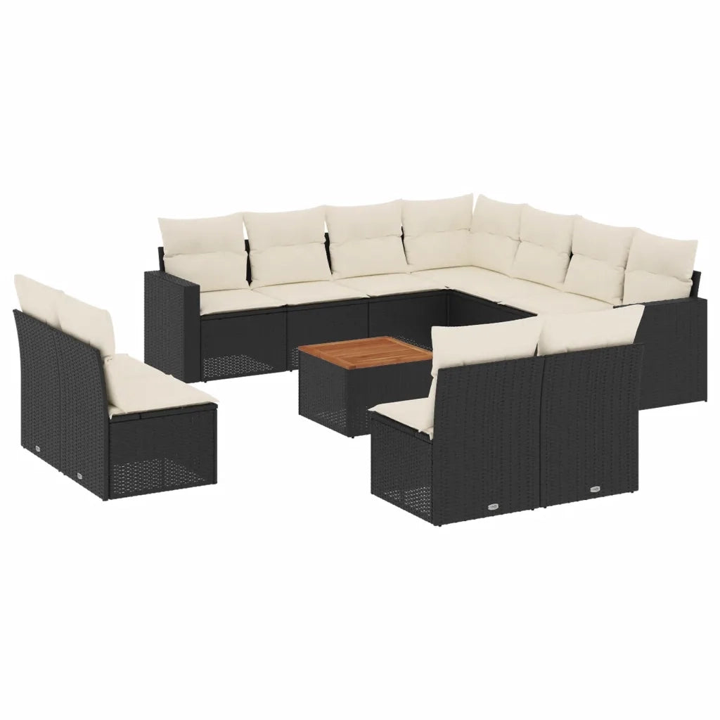 Set Divani da Giardino 12 pz con Cuscini Nero in Polyrattan 3224180