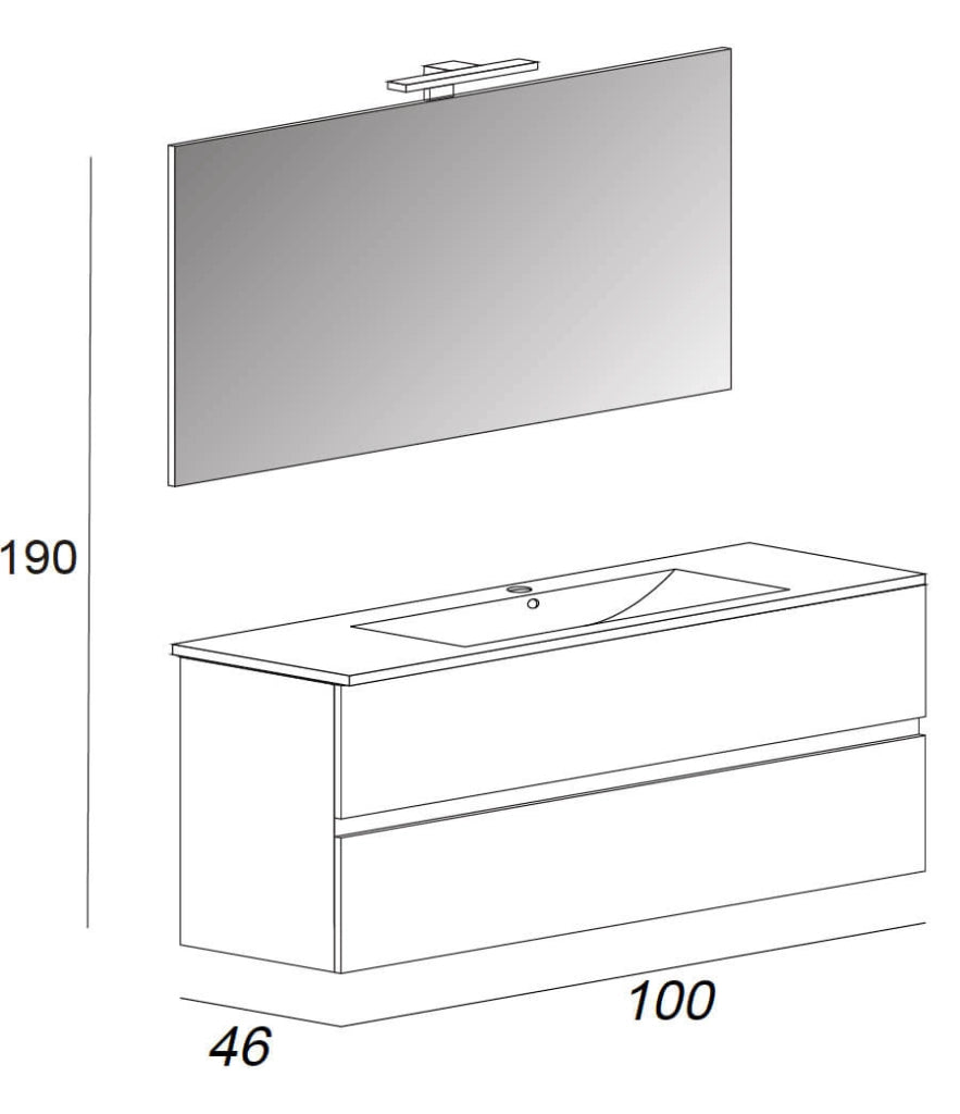 Mobile Bagno Sospeso 100 cm Lavabo e Specchio Tavassi Giove Rovere Bianco