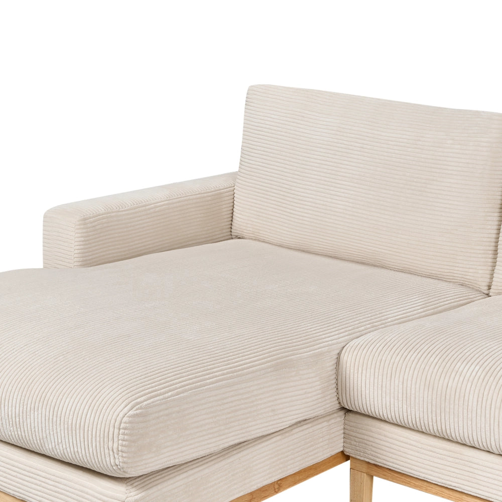 Divano angolare a destra Tappezzeria in corda jumbo beige chiaro Gambe in legno Elegante