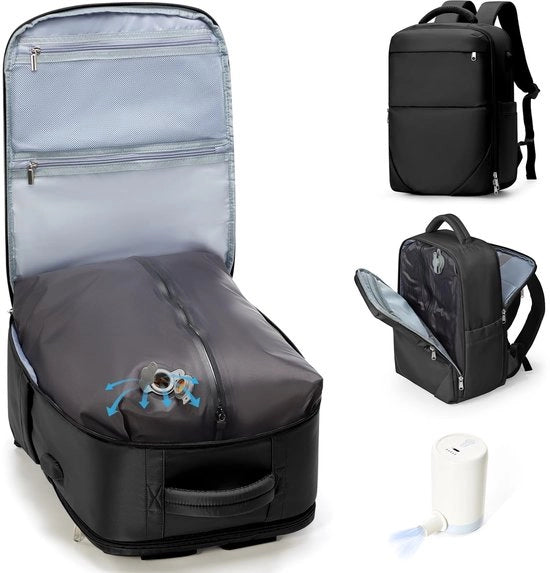 Borsa a mano da viaggio con compressore, zaino da viaggio Easyjet 45x36x20, zaino a compressione per signore e signore, nero