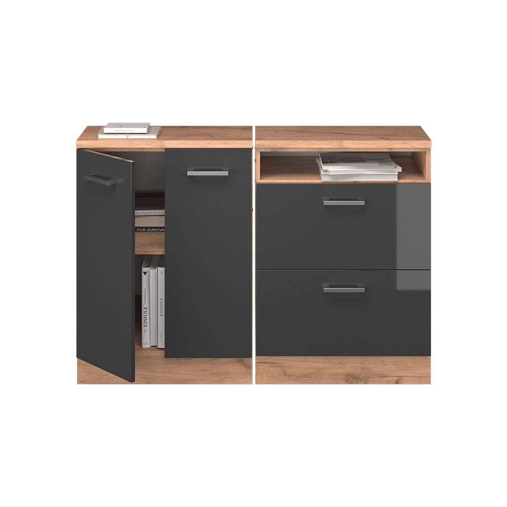 Mobile cucina sottotetto R-Line Antracite lucido/Rovere dorato 120 cm Set di 2 carcasse armadio profondità 60 cm Vicco
