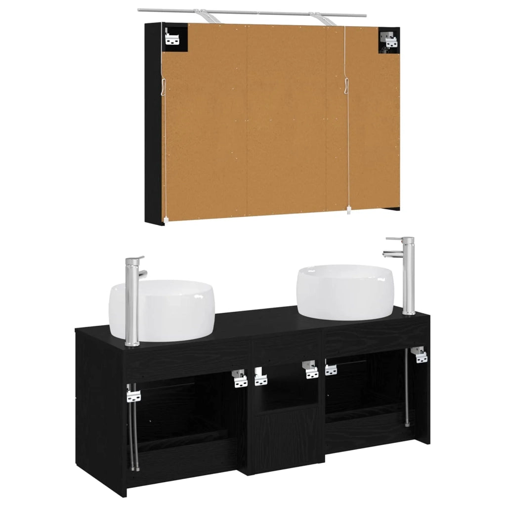 Set di mobili per il bagno 4 pcs Rovere Nero 3407016