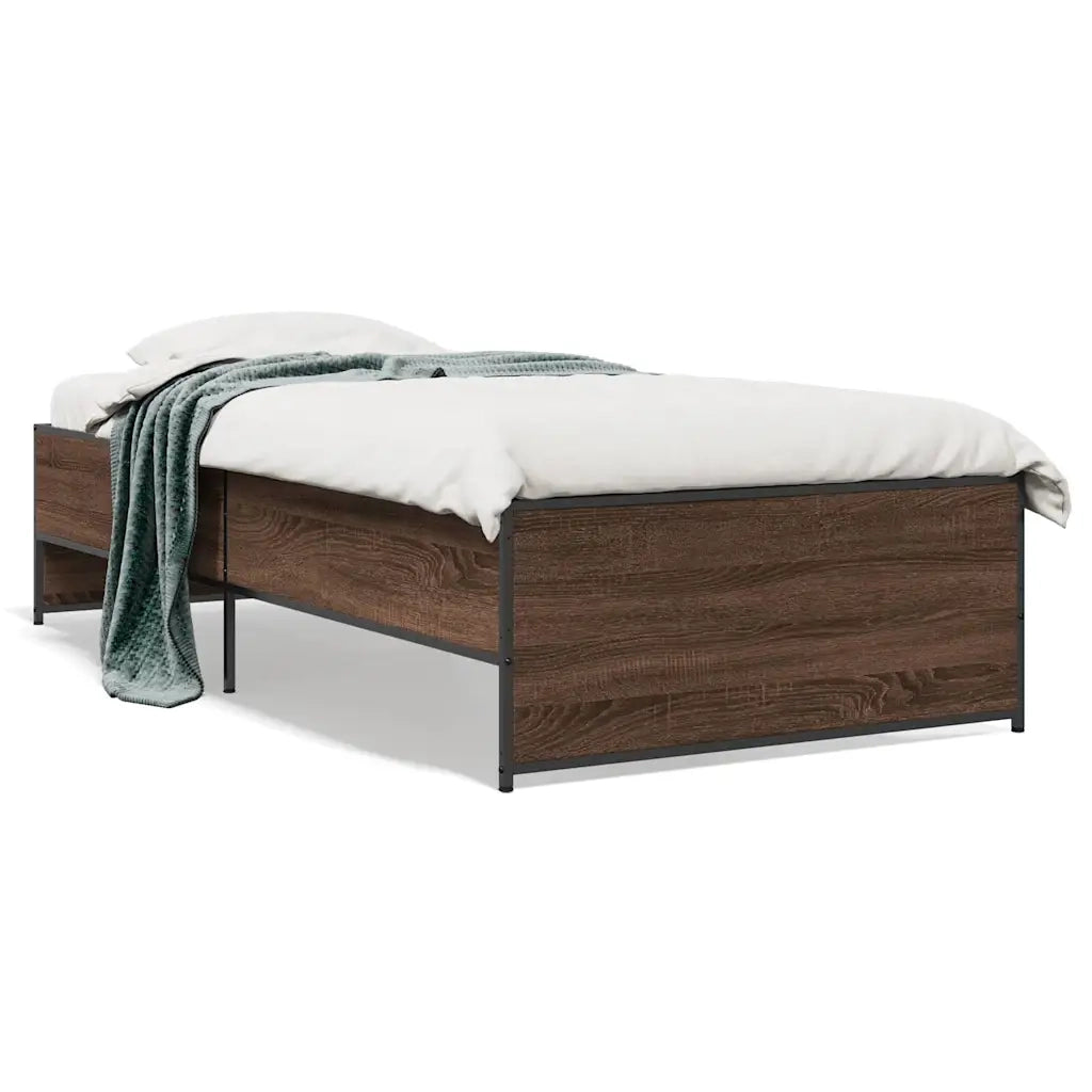 Letto singolo | Letto per adulti | Giroletto Rovere Marrone 90x190 cm Legno Multistrato e Metallo