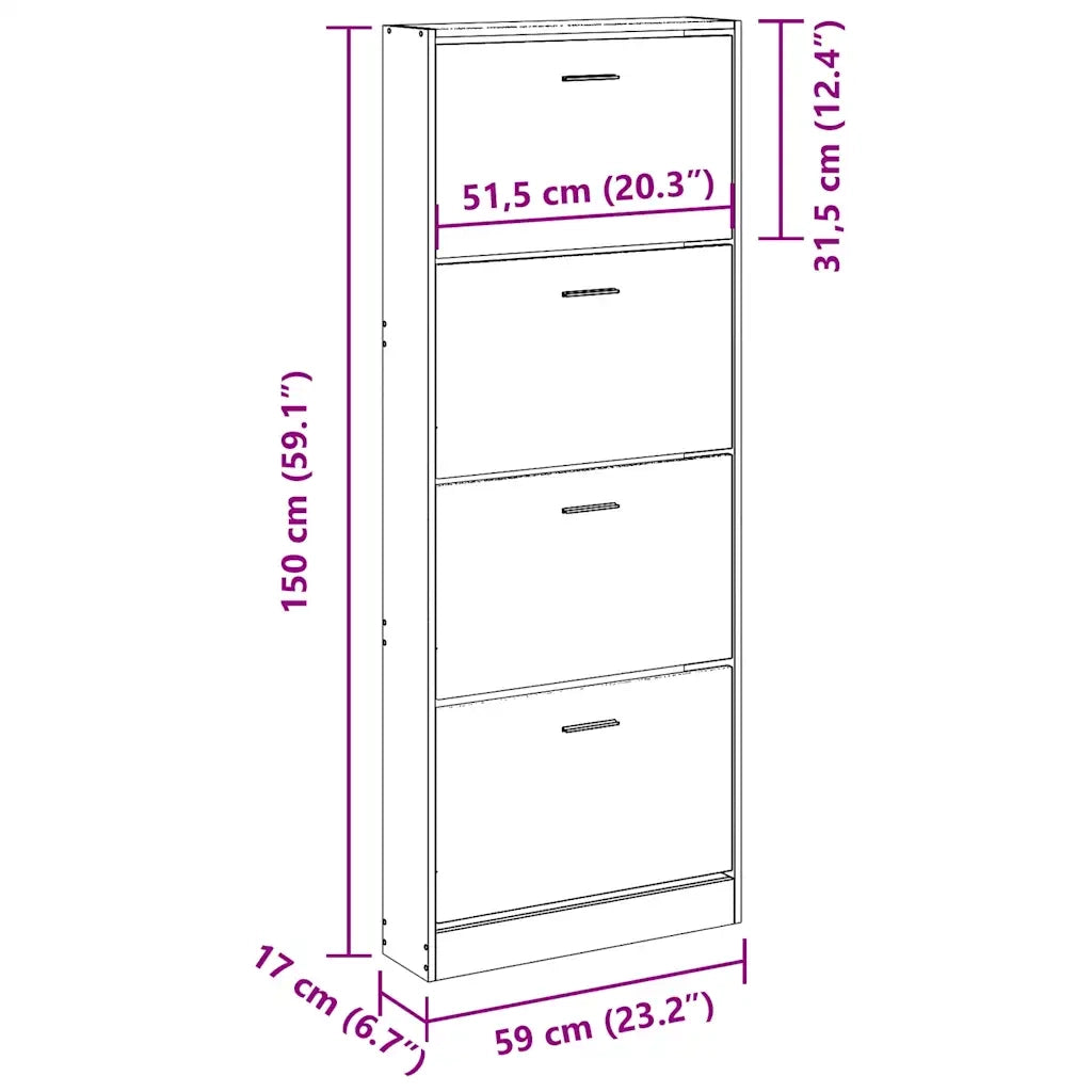 Scarpiera Bianca 59x17x150 cm in Legno Multistrato 342518