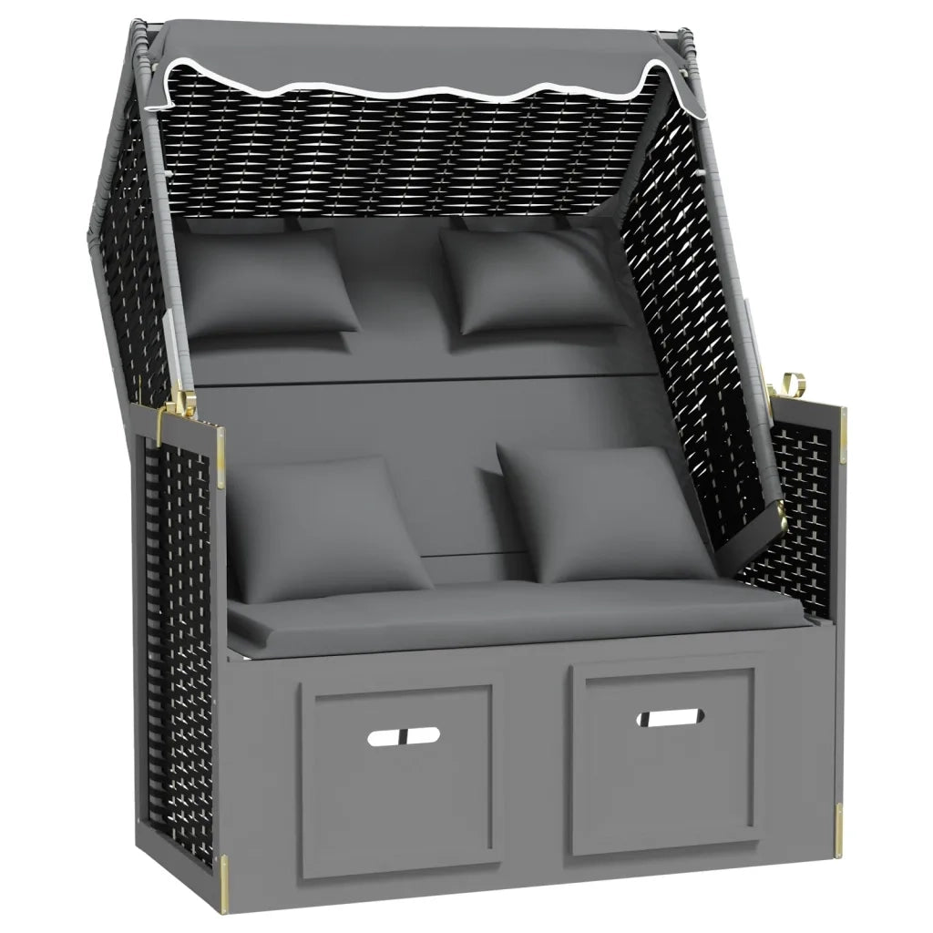 Strandkorb Cuscini Polyrattan e Legno Massello Antracite e Nero