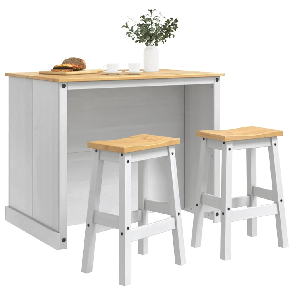 Set isola da cucina 3 pcs Bianco e Cera di Miele Pino Massello 3425397