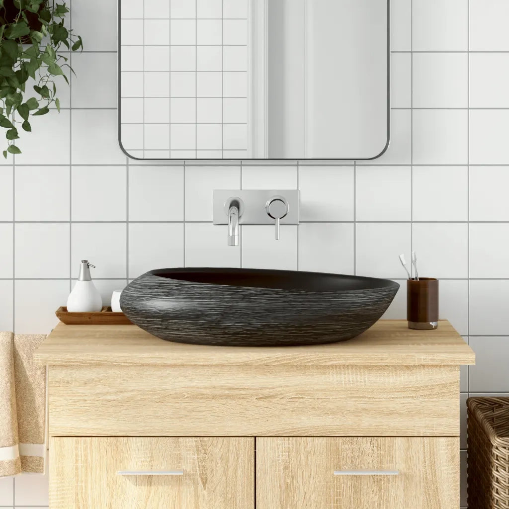 Lavabo da Appoggio Grigio e Nero Ovale 59x40x14 cm Ceramica CFW2580064