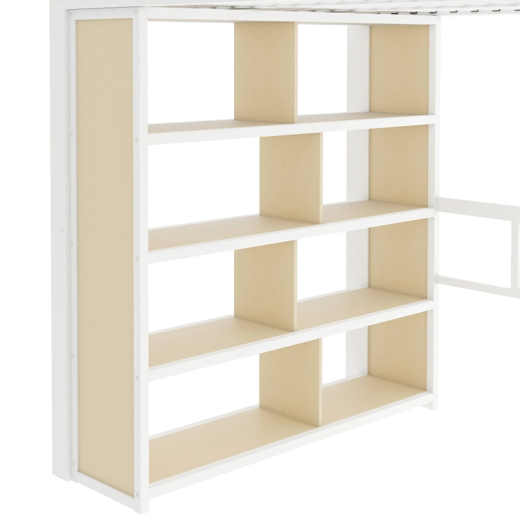 LETTO a soppalco 140x200 cm Metallo Bianco con scrivania e scala contenitore