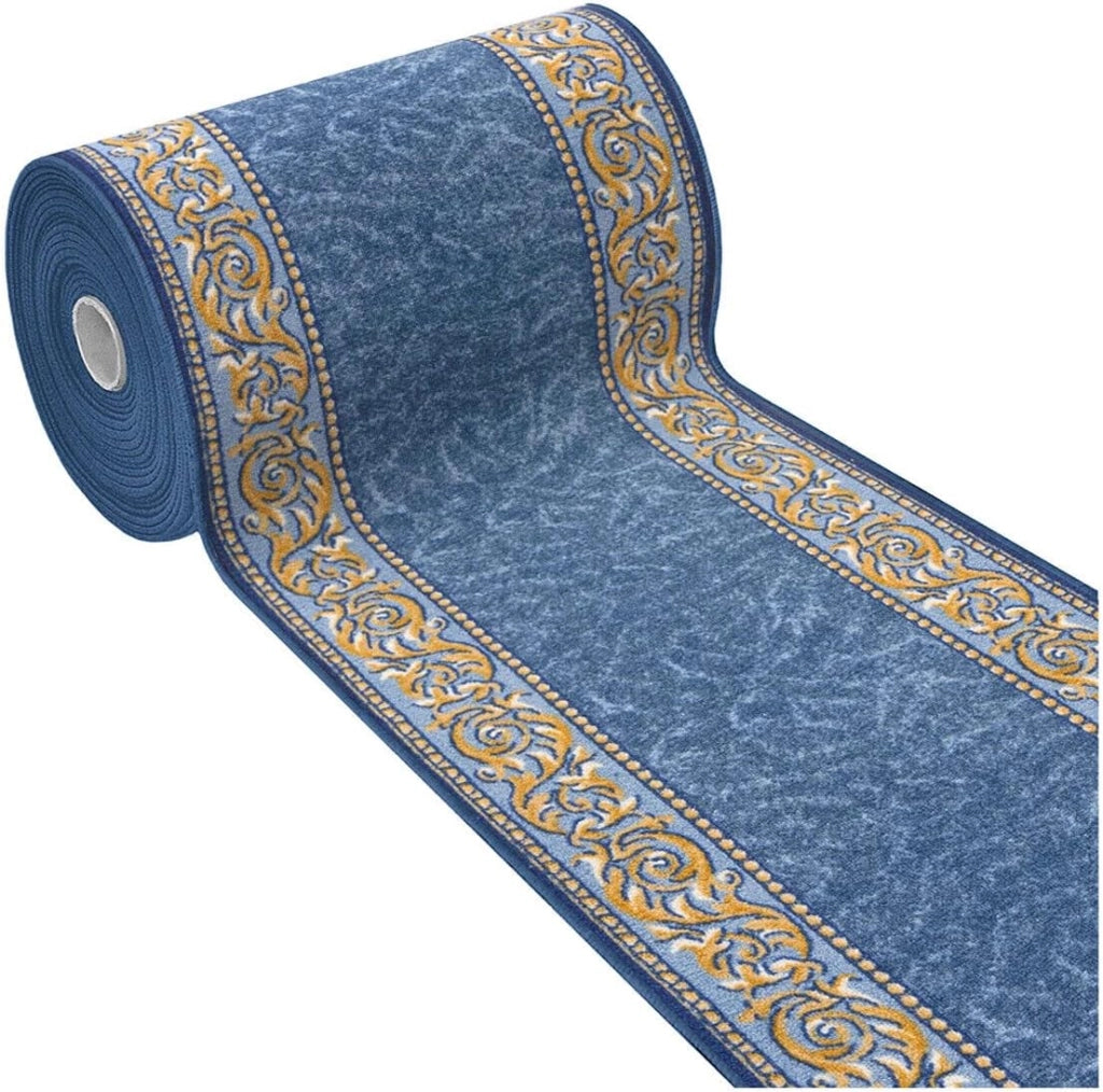 Passatoia Scala Bordata 67x120 cm Ingresso Corridoio Tappeto Cucina Gradini Stile Barocco Blu