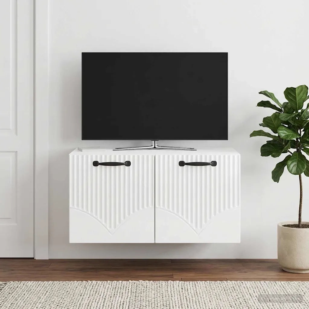 Mobile Porta TV da Muro Bianco Lucido 59,5 x 41 x 30 cm 899019