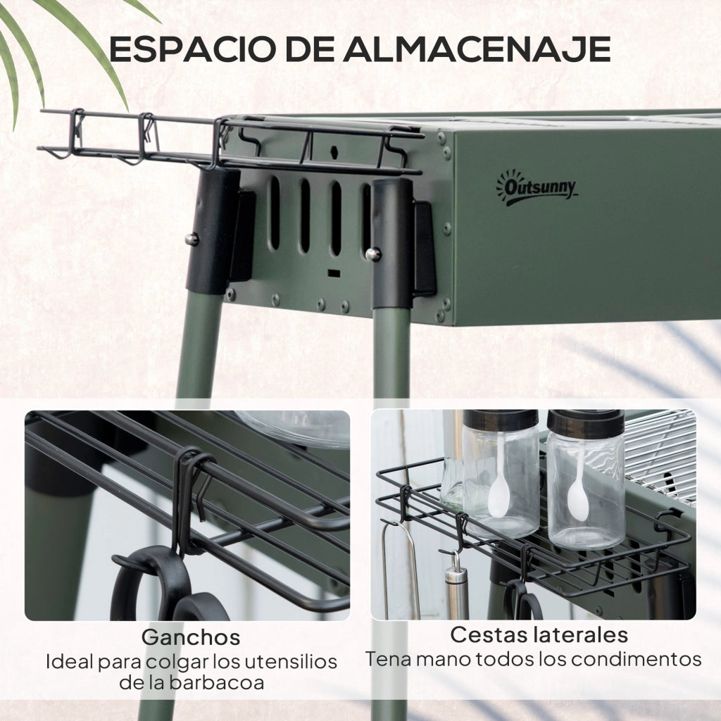 Barbecue a Carbone Portatile con Griglie in Acciaio Inossidabile ¨C zephmum ¨C Verde 94x39x70 cm