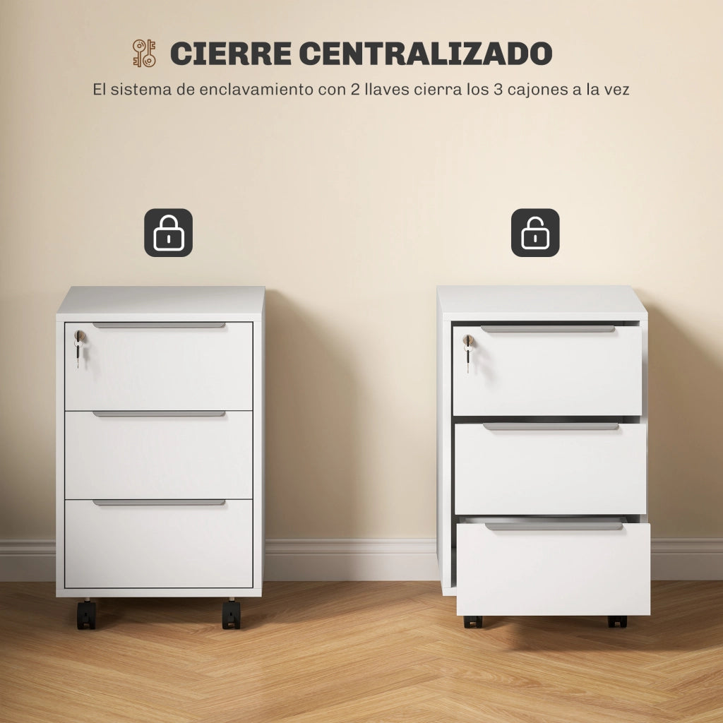 Cassettiera con Ruote e Serratura ¨C Xylo ¨C Bianco 40x40x63,5 cm