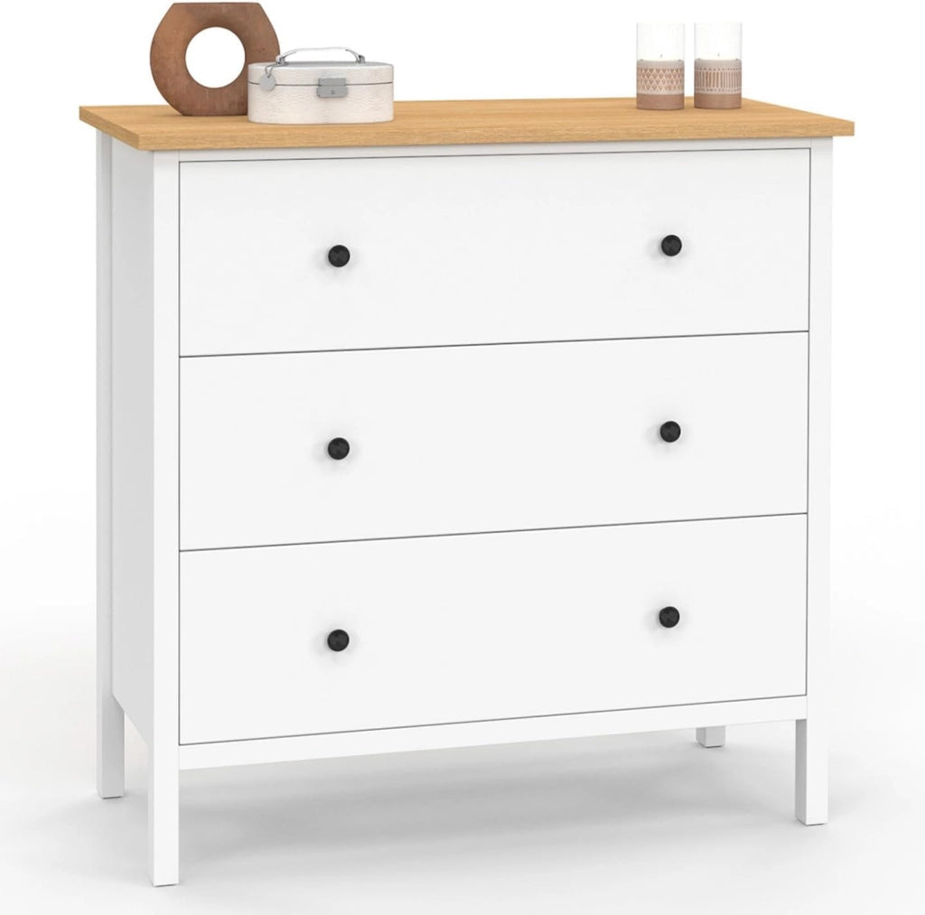 ACHILLE Cassettone a 3 cassetti 80 cm piano in legno bianco