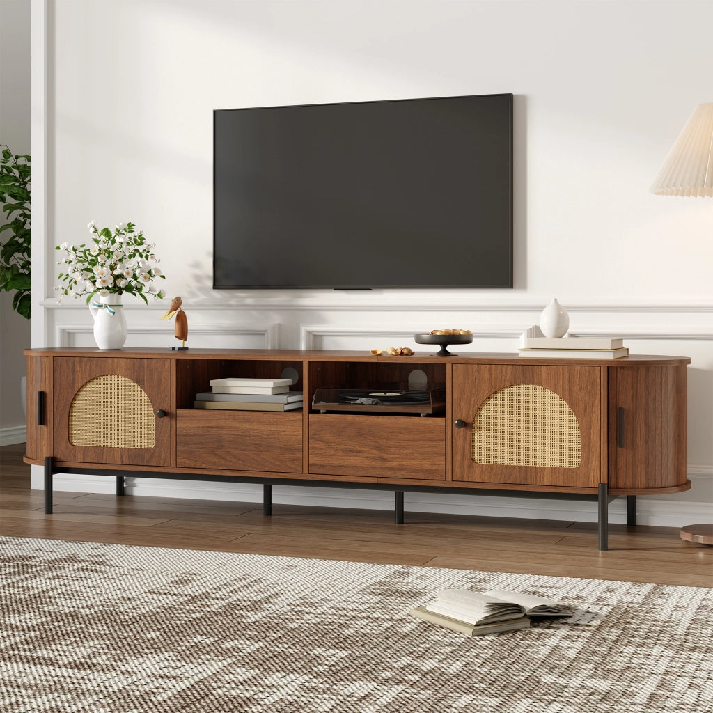 Mobile TV 200x40x49.5 cm con gestione dei cavi in MDF noce