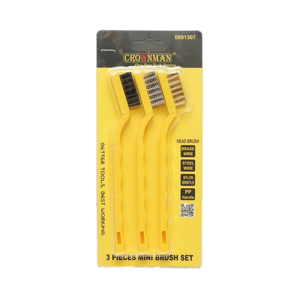 Set di 3 mini pennelli realizzati con filo di ottone, filo d'acciaio e nylon Crownman.
