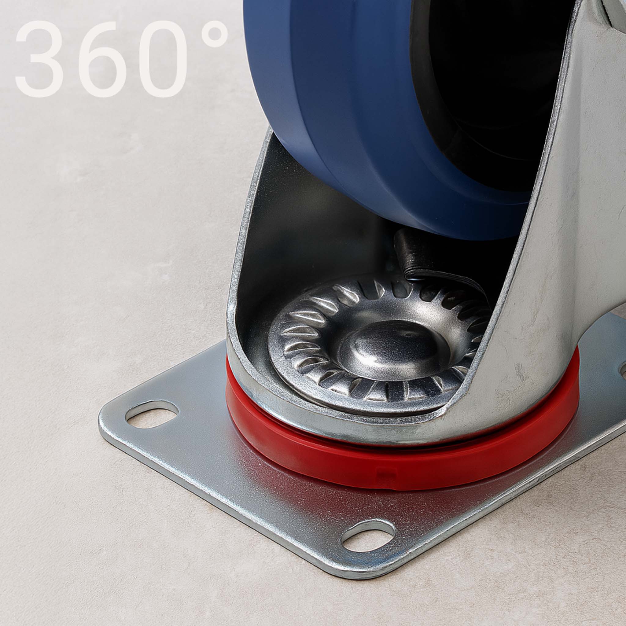 Set 2 ruote girevoli con freno, per trasporto, 200mm, plastica e gomma, max 350 kg a rotella