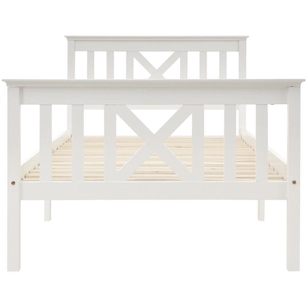 OKWISH Letto Singolo con Cassetti 90×200 cm, Letto con Testiera a X, 2 Cassetti e Doghe Integrate, senza Materasso, Bianco