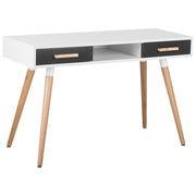 Scrivania Bianco Grigio 120 x 45 cm 2 Cassetti Scaffale Gambe in Legno Massello Contemporaneo