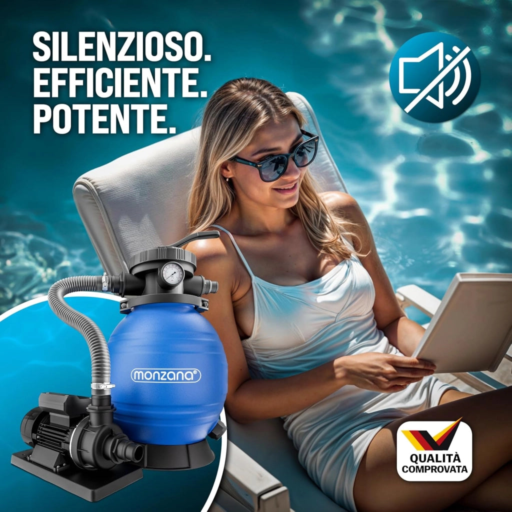® Filtro per Piscina a 7 Vie 9.960 L/h Serbatoio 30L con Prefiltro e Sfere Filtranti da 1200g