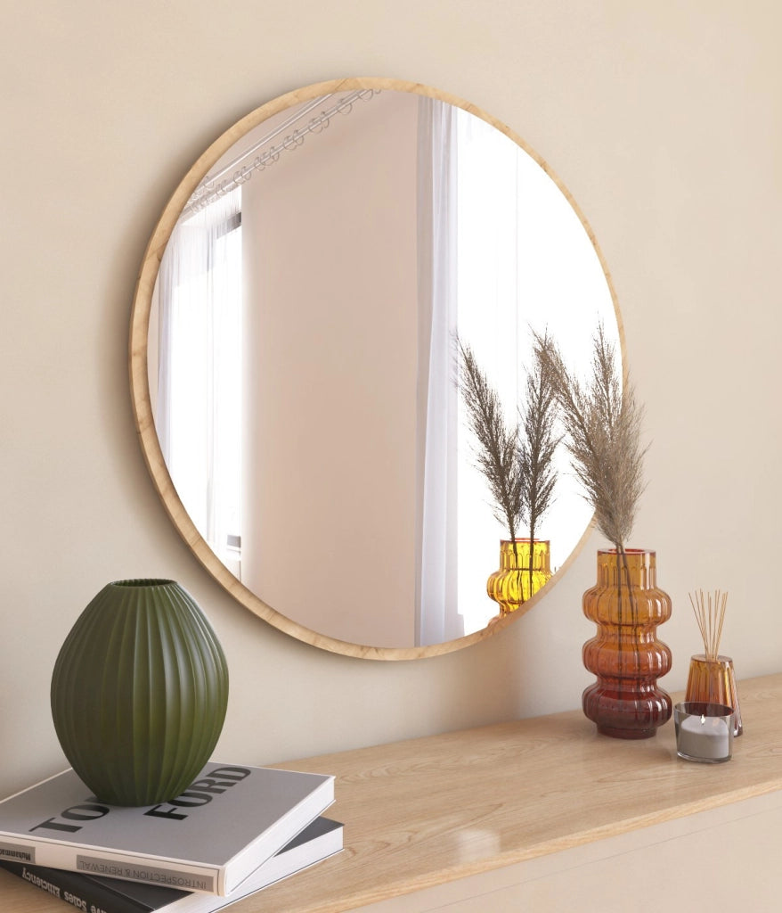 Specchio in legno "Ozze" - 60 x 60 cm - Beige