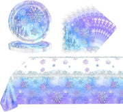 Servizio da tavola decorativo per 16 persone con 37 piatti in carta a forma di fiocco di neve, serviette e accessori per la tavola da Natale.