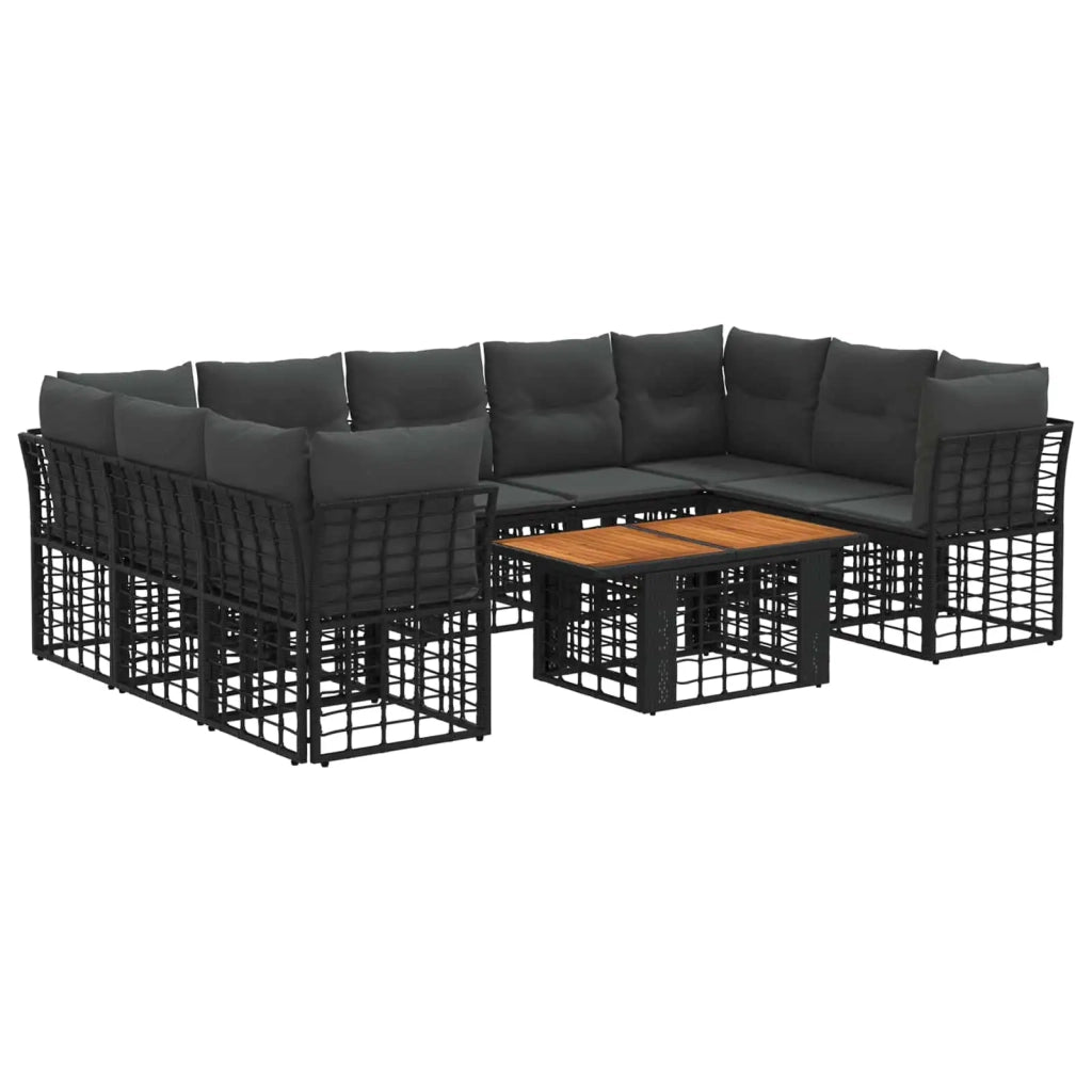 Set Divano da Giardino 10 pz Nero e Grigio scuro polyrattan 3437901