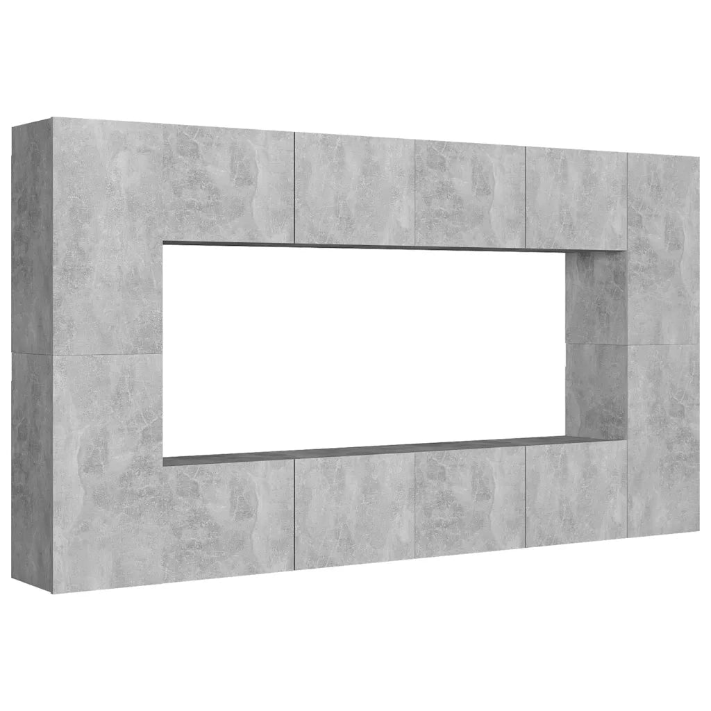 Set Mobile Porta TV 8 pz Grigio Cemento in Truciolato