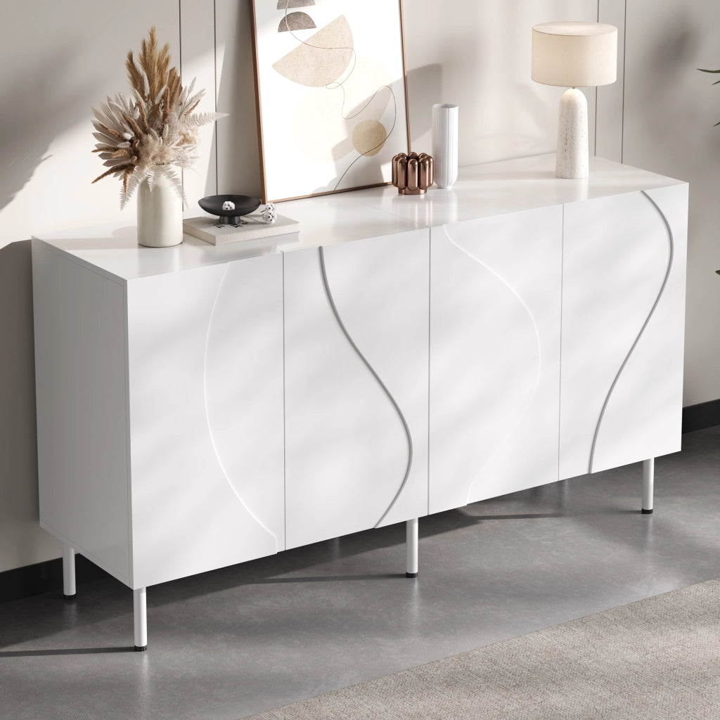 MADIA 140x40x77,5 cm con 4 ante curve 3D Push-to-Open bianca
