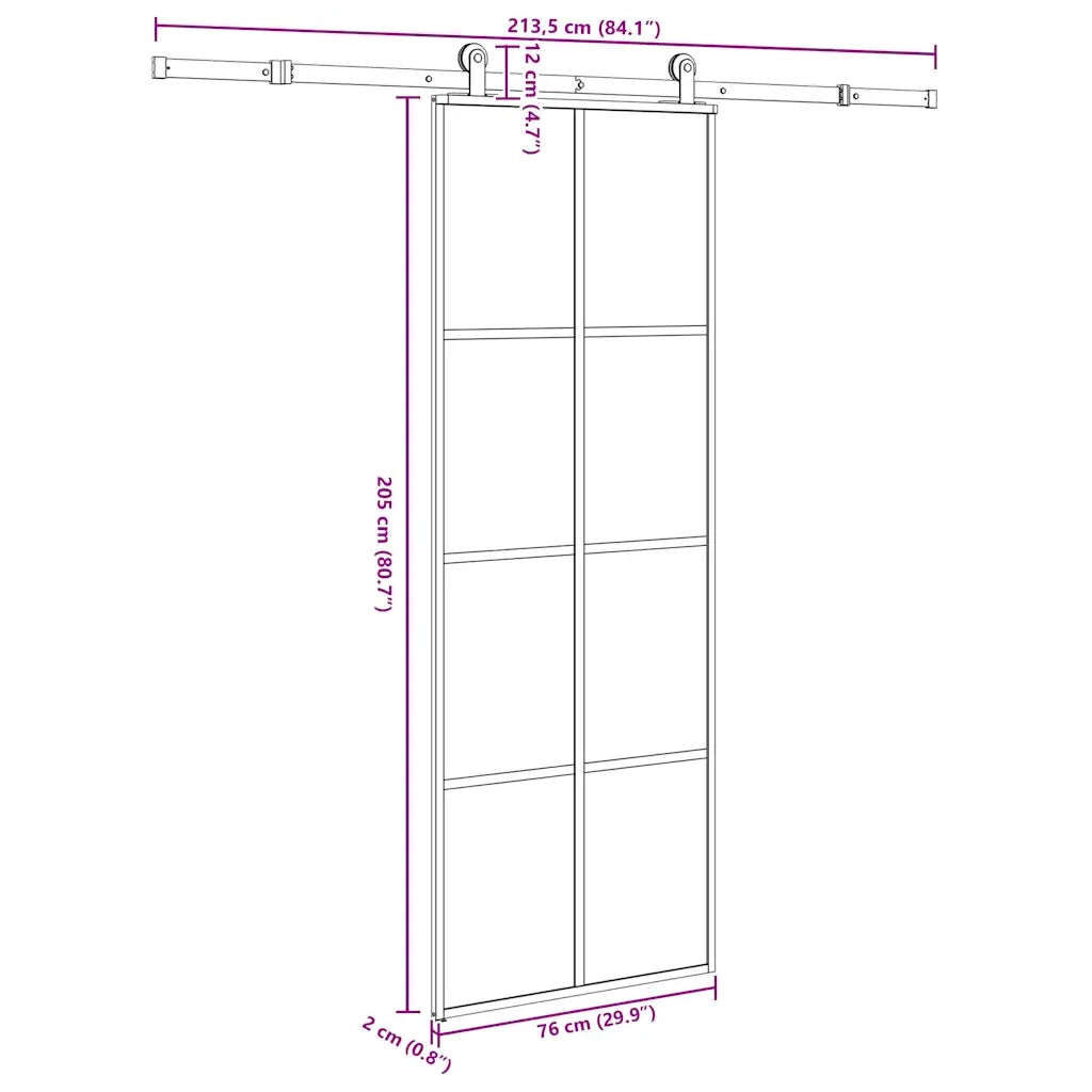 Porta Scorrevole con Ferramenta 76x205cm Vetro ESG Alluminio 3332887