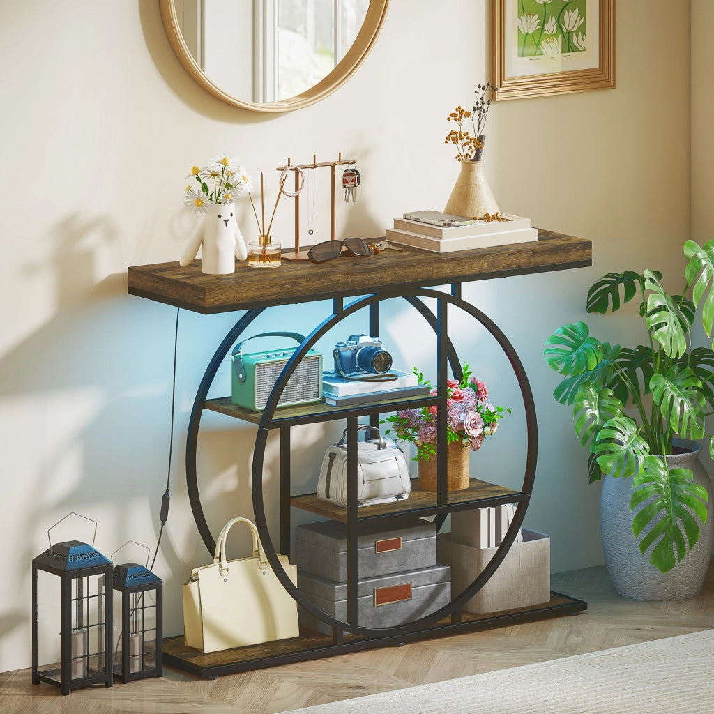 Mobile console con illuminazione LED ¨C zephmum ¨C marrone rurale e nero, 100 cm
