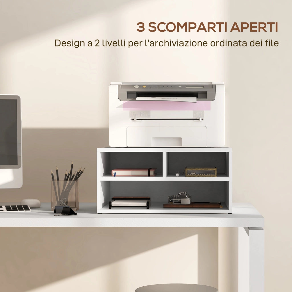 Mobile Porta Stampante con 3 Ripiani a 2 Livelli 47x40x22,5 cm in Truciolato Bianco