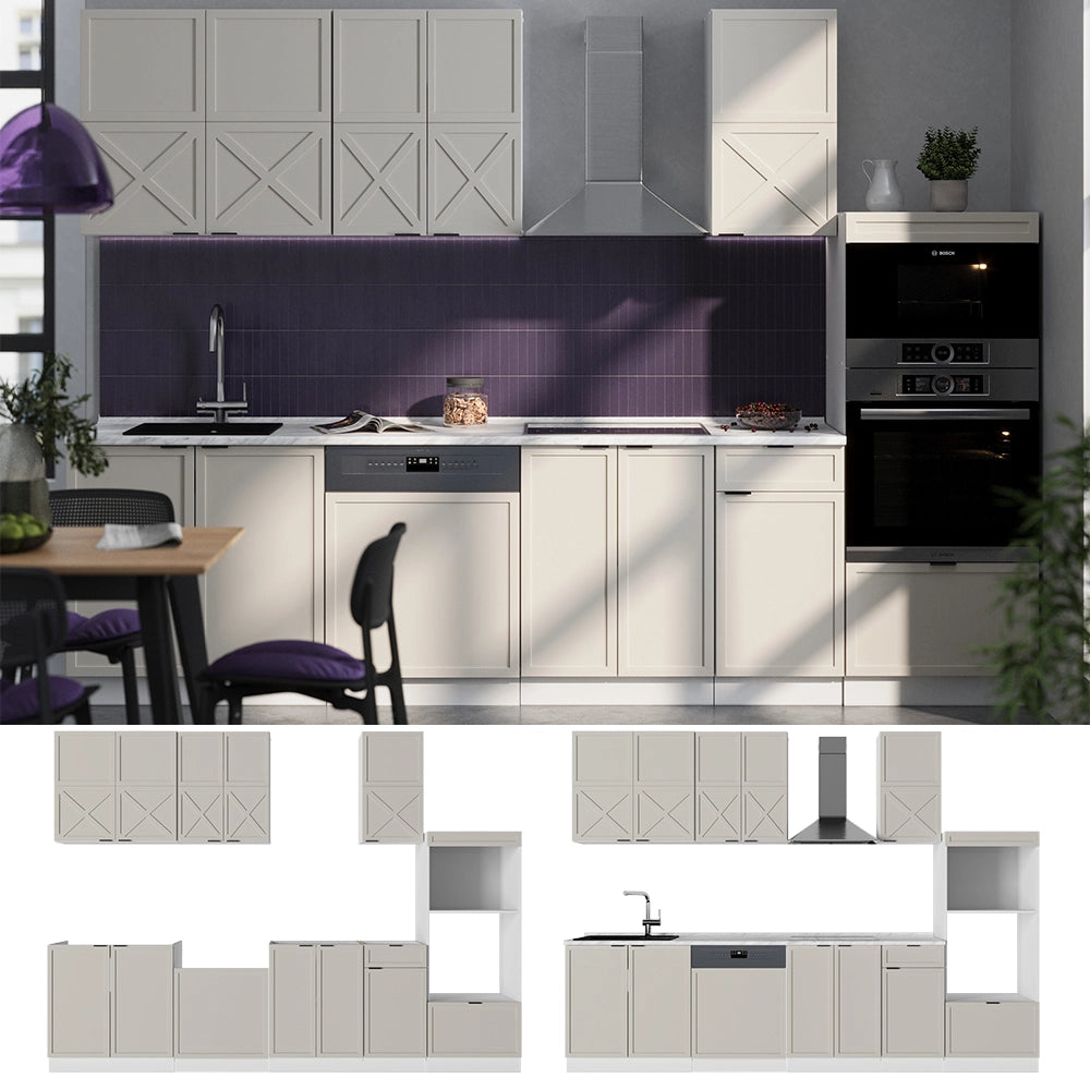 Vicco Cucina componibile Grigio/beige/bianco 300 cm con armadio alto, PL Antracite