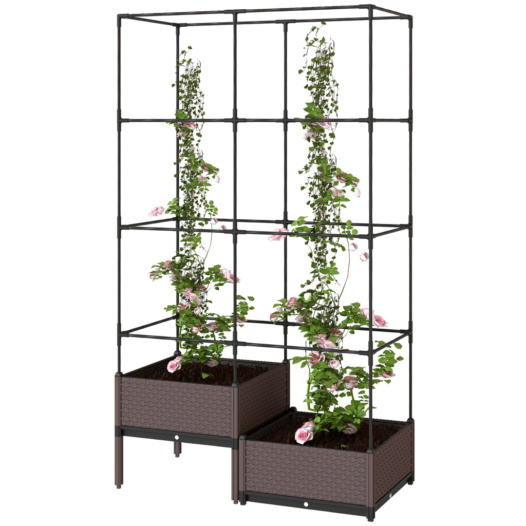 Jardinera con Reticolo Metallico per Piante Rampicanti 2 Vasi ¨C zephmum ¨C Nero 100x50x174 cm