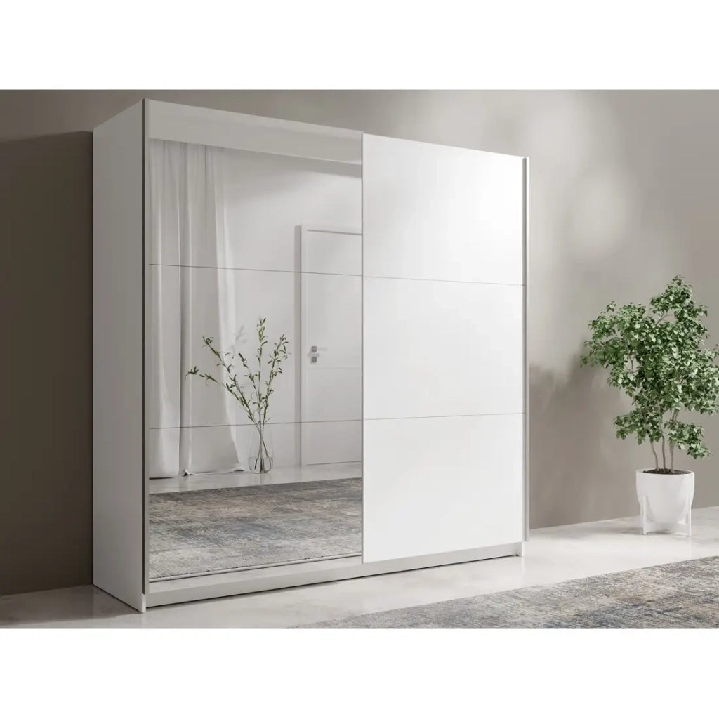 Armadio con 2 porte scorrevoli con specchio - 150 cm - bianco opaco alpino - collezione ARSALA