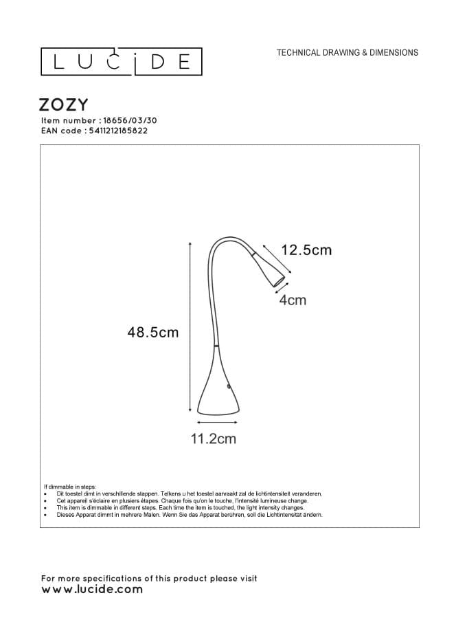 Lampada scrivania Lucide Zozy con LED 4W 3000K nera