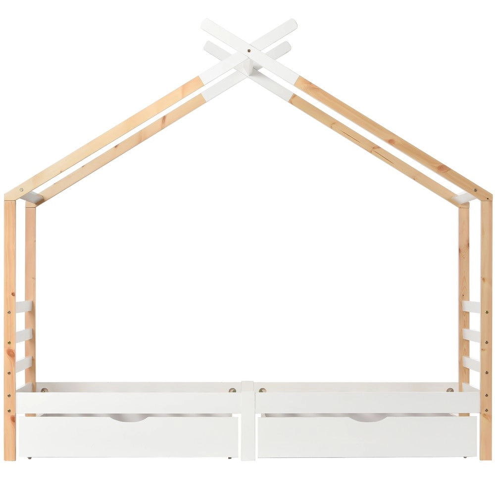Letto Casetta per Bambini con Cassetti ¨C MINIMAL ¨C Massello di Pino, Bianco, 90x200
