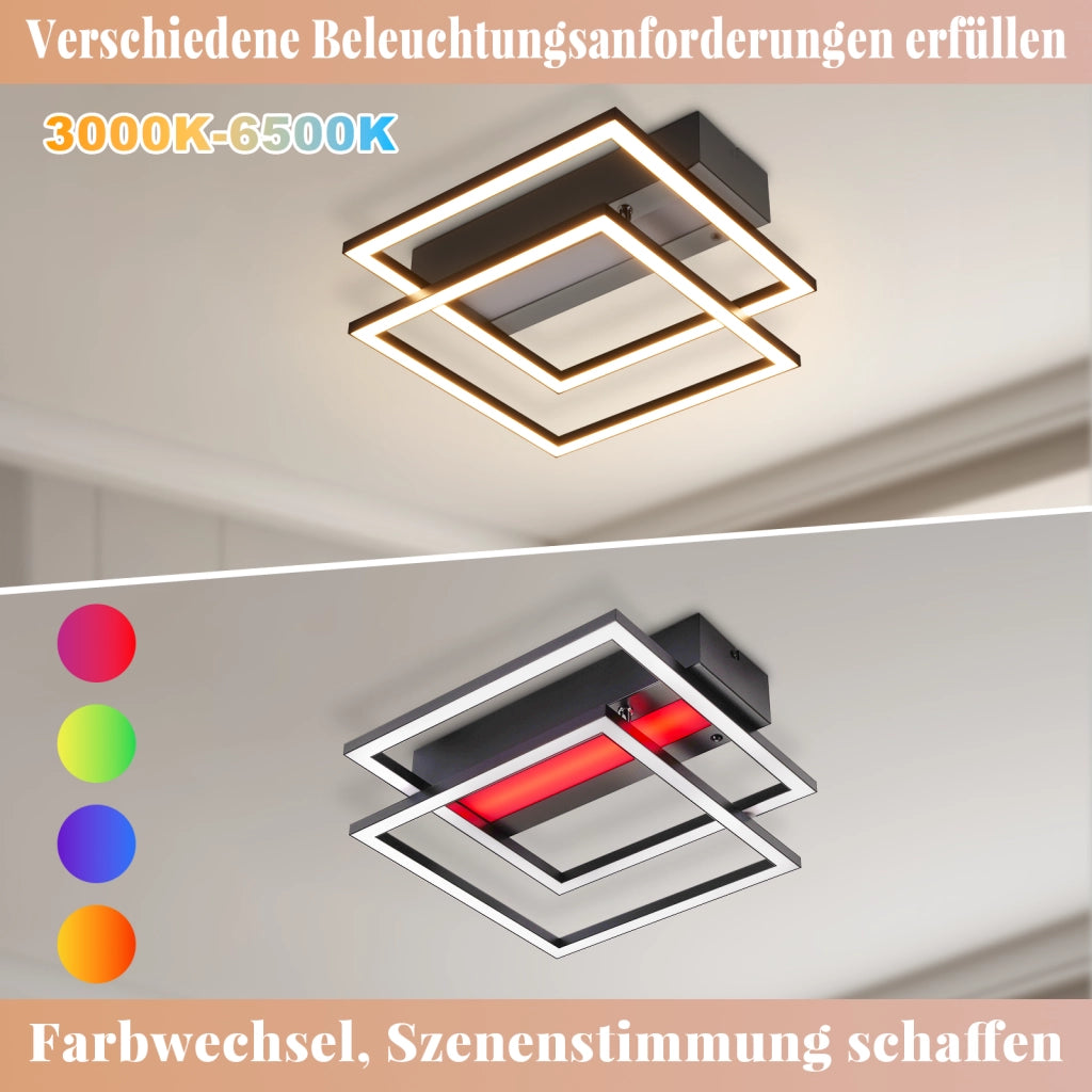 ZMH Lampada da soffitto LED quadrata 36W nera luce RGB regolabile per camera letto soggiorno cucina corridoio cameretta