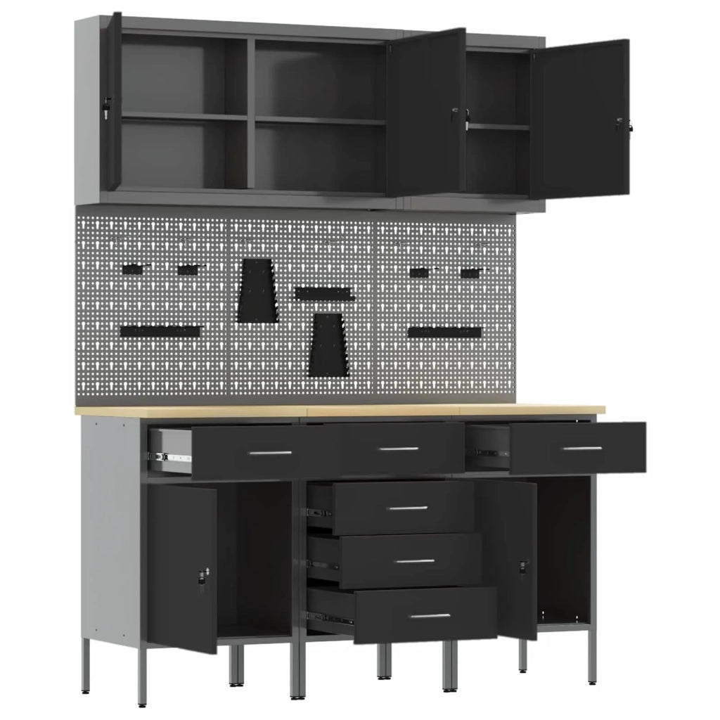 Mobile da lavoro 8 pcs Nero Legno ingegnerizzato e acciaio 3321440