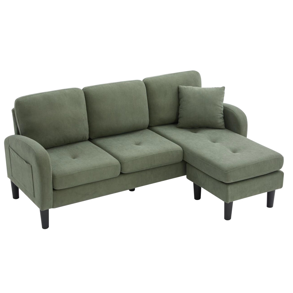Divano angolare modulare 3 posti con chaise longue reversibile in corda verde