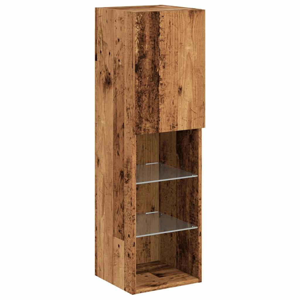 Mobile TV multimediale scaffale TV credenza mobile TV per sala da pranzo soggiorno camera da letto con luci LED 2 pezzi legno invecchiato 30,5 x 30 x 102 cm marrone 02_0028886