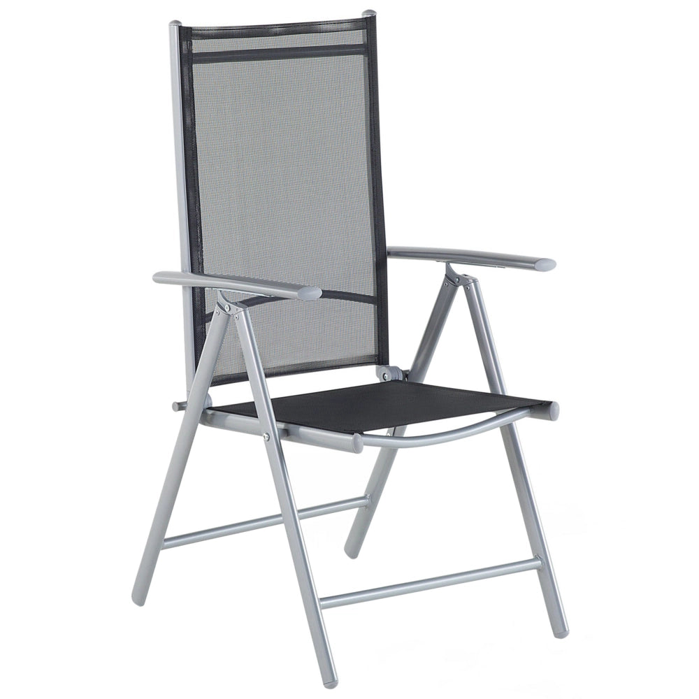 Set di 6 sedie da giardino in tessuto Nero argento struttura in alluminio pieghevole reclinabile