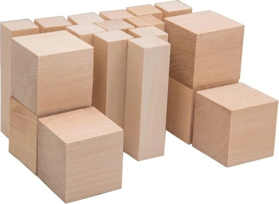 Set di Blocchi di Legno per Scultura e Lavori Creativi - 18 pezzi di Legno di Linde per iniziare