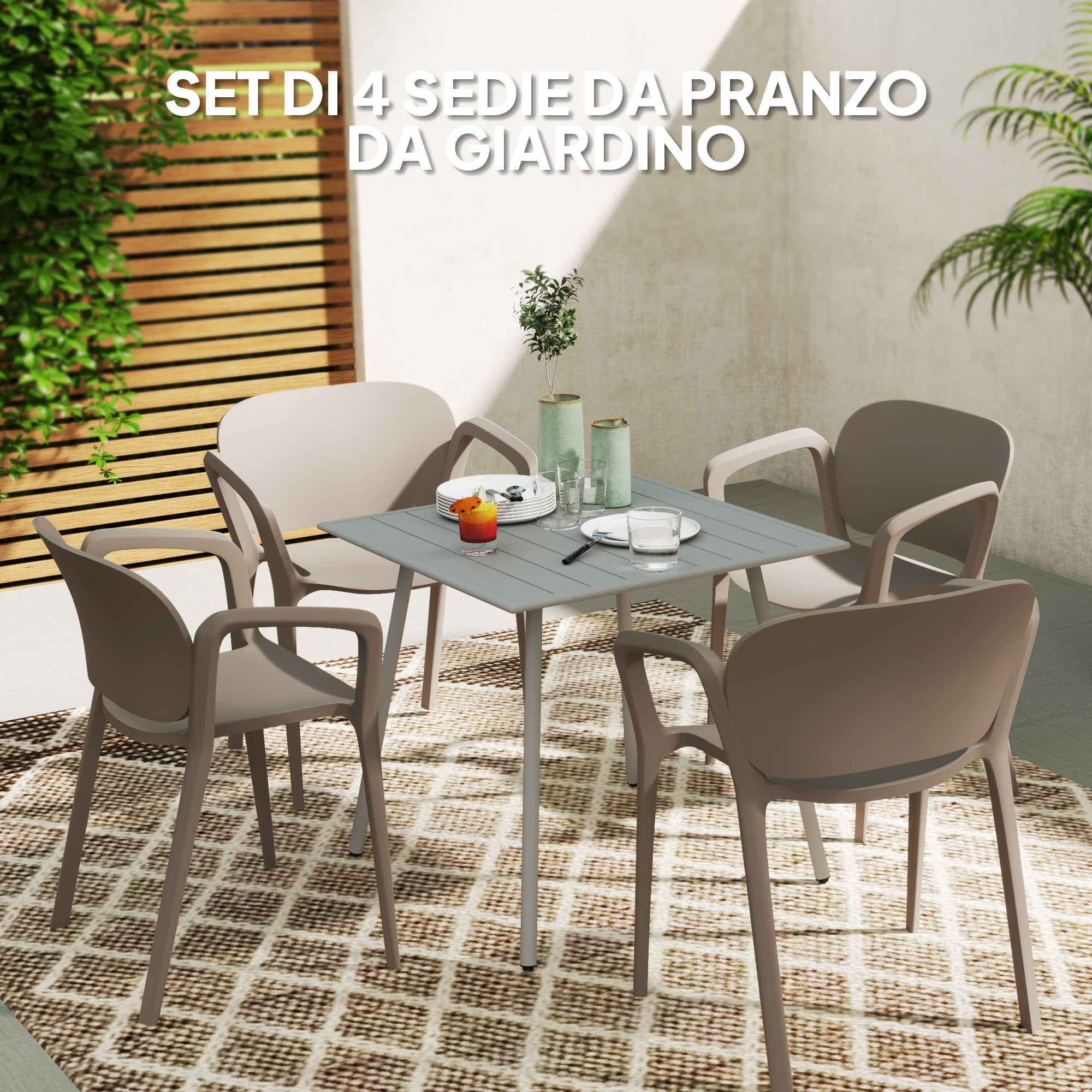 Set 4 Sedie da Giardino 60x56x75 cm Impilabili in Polipropilene Grigio